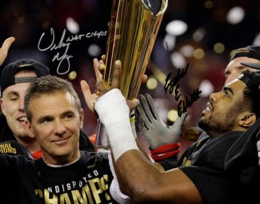 URBAN MEYER EZEKIEL ELLIOTT SIGNED PHOTO 8X10 RP AUTOGRAPHED NATIONAL CHAMPS OHIO STATE FOOTBALL !