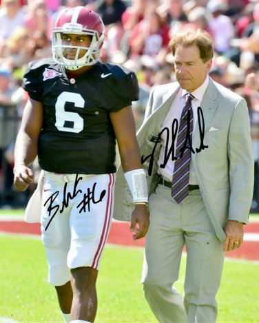 NICK SABAN BLAKE SIMS SIGNED PHOTO 8X10 RP AUTOGRAPHED ALABAMA FOOTBALL !