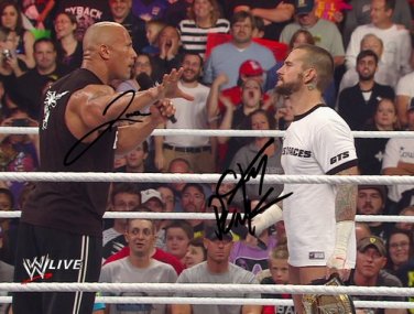 THE ROCK & CM PUNK SIGNED PHOTO 8X10 AUTOGRAPHED DWAYNE JOHNSON WWE WRESTLING
