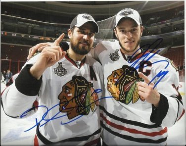 JONATHAN TOEWS PATRICK SHARP SIGNED PHOTO 8X10 RP AUTOGRAPHED CHICAGO BLACKHAWKS