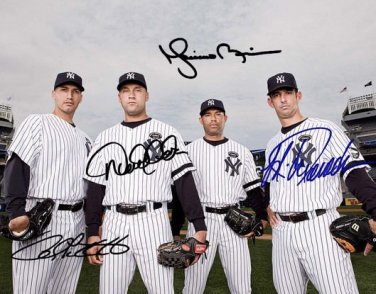 CORE FOUR SIGNED PHOTO 8X10 RP AUTO 4 MARIANO RIVERA DEREK JETER JORGE POSADA
