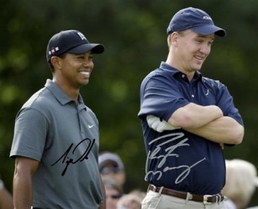 TIGER WOODS & PEYTON MANNING SIGNED PHOTO 8X10 RP AUTOGRAPHED CHARITY EVENT