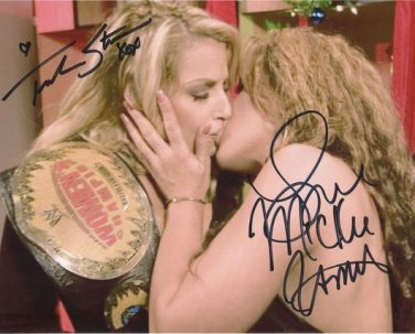 TRISH STRATUS MICKIE JAMES SIGNED PHOTO 8X10 RP AUTOGRAPHED CHRISTMAS KISS WWE