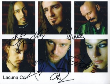 * LACUNA COIL FULL BAND GROUP SIGNED PHOTO 8X10 RP AUTOGRAPHED CRISTINA SCABBIA