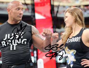 RONDA ROUSEY & THE ROCK SIGNED PHOTO 8X10 RP AUTOGRAPHED WWE WRESTLEMANIA 34