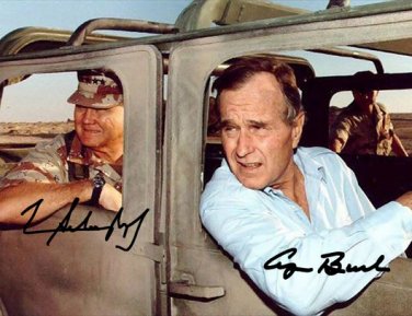 GEORGE BUSH SR NORMAN SCHWARZKOPF SIGNED PHOTO 8X10 RP AUTOGRAPH GULF WAR