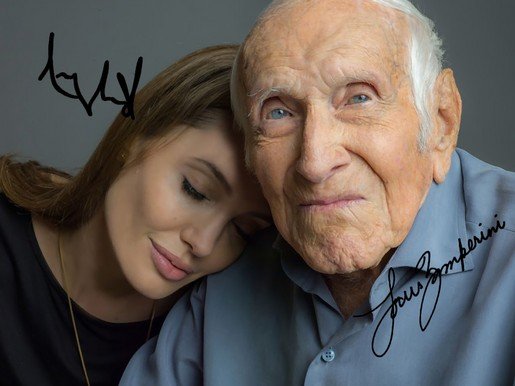 LOUIS ZAMPERINI & ANGELINA JOLIE SIGNED PHOTO 8X10 RP AUTOGRAPHED
