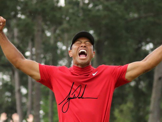 TIGER WOODS SIGNED PHOTO 8X10 RP AUTOGRAPHED 2019 MASTERS WINNER !!