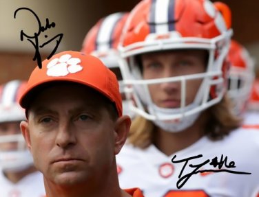 TREVOR LAWRENCE & DABO SWINNEY SIGNED PHOTO 8X10 RP AUTOGRAPHED CLEMSON TIGERS FOOTBALL