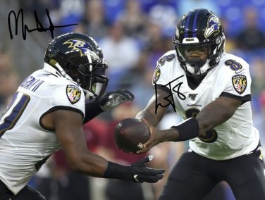 LAMAR JACKSON MARK INGRAM SIGNED PHOTO 8X10 RP AUTOGRAPHED BALTIMORE RAVENS