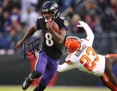 LAMAR JACKSON SIGNED PHOTO 8X10 RP AUTOGRAPHED BALTIMORE RAVENS NFL MVP