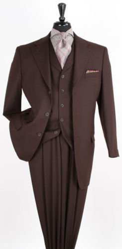 Loriano Men's 3pc 100% Wool Fashion BROWN Suit 46L