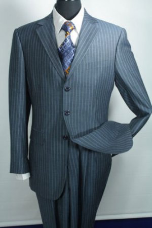 2 PCS Wool Blend Business blue with stripes Suits 40R