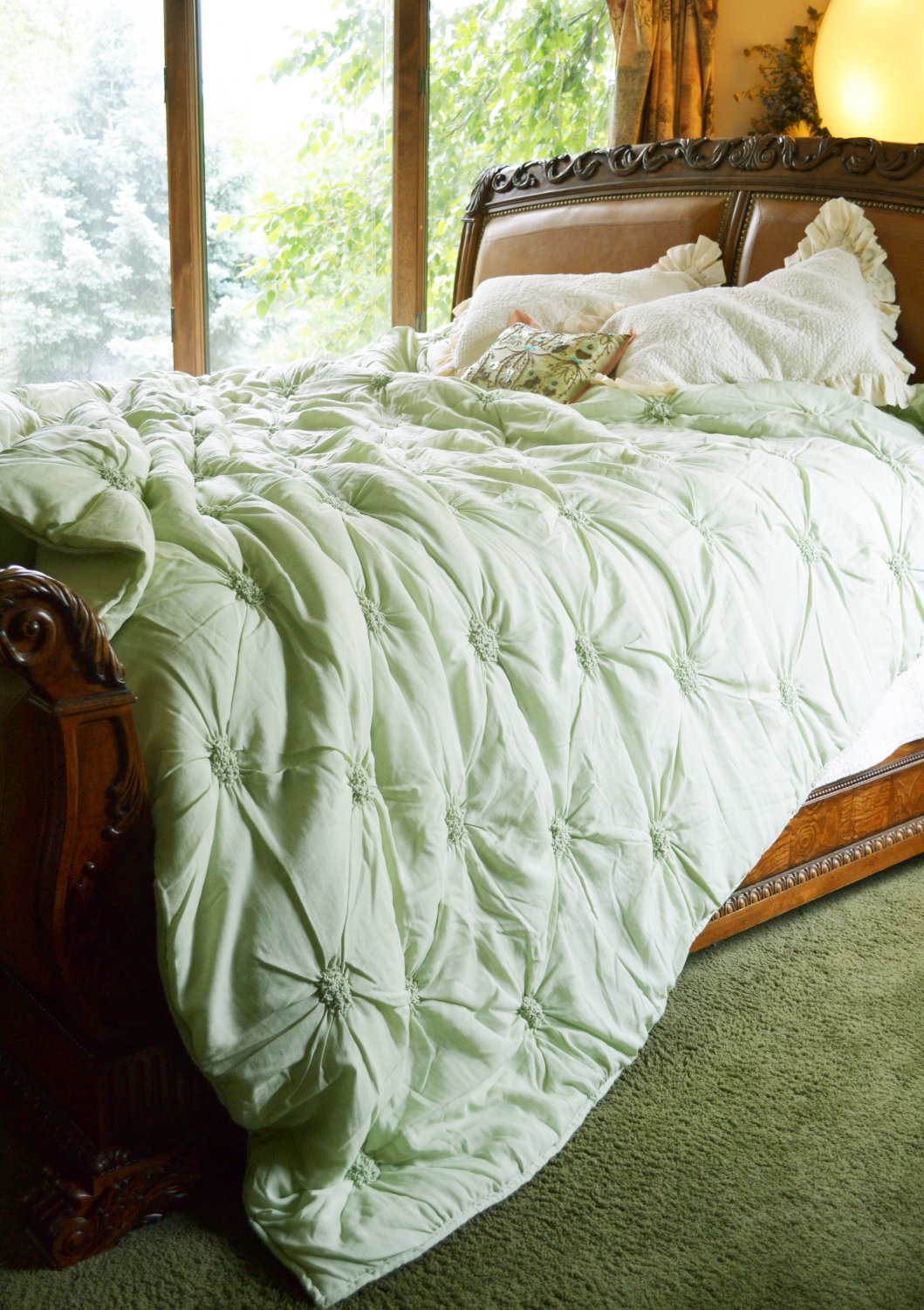 SOFT SURROUNDINGS LOMBARDI SMOCKED COVERLET SAGE QUEEN