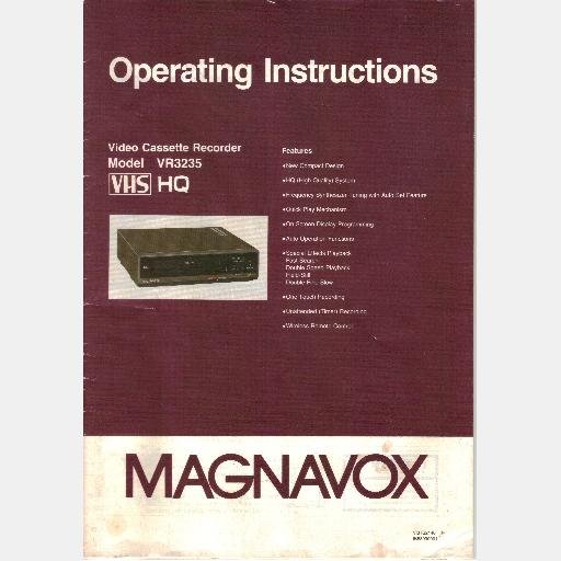 MAGNAVOX VHS VR3235 Video Cassette Recorder OPERATING OWNER