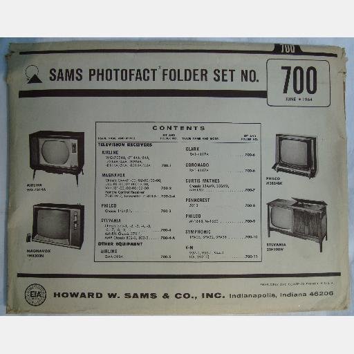 SAMS PHOTOFACT 700 June 1964 AIRLINE Magnavox Philco Sylvania Penncrest Clark