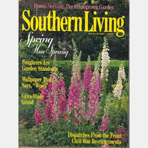 SOUTHERN LIVING March 1993 Vol 28 No 3 Foxgloves Civil War Reinactments Austin TX Cottage Cher Stone
