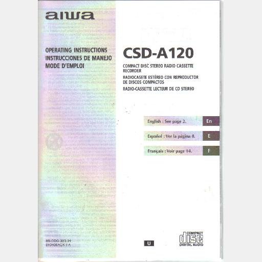 AIWA CSD A120 Operating Instructions CD Compact Disc Stereo Radio Cassette Recorder French Spanish
