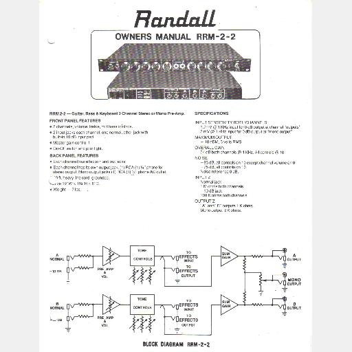 RANDALL INSTRUMENTS INC Owners Manual Schematic RRM 2 2 Amp Stereo Mono ...