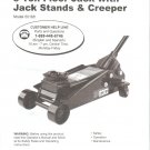 Sears 3 Ton Floor Jack Owner's Operator's Manual Instructions Guide, Model 50188 Jack Stands Creeper