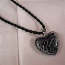 Murano Black & White Glass Pendant On Satin Cord