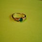 New Size 6 1/2 Gold Plated C.Z, Green rhinestone Solitaire