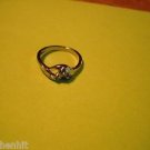 New Silver Plate 3 Green Rhinestones Ring Size 8 1/2