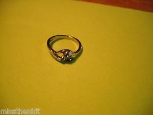 New Silver Plate 3 Green Rhinestones Ring Size 8 1/2