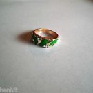 New Size 6 1/2 Gold Plated 8 Clear Rhinestones With Green Enamel Ring