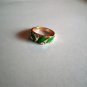 New Size 6 1/2 Gold Plated 8 Clear Rhinestones With Green Enamel Ring