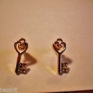 New Gold Plated Pastic Skeleton Key Post Earrings For Pierced Ears