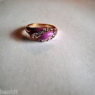 New Size 6 1/2 Purple Enamel With Clear Rhinestones Gold Plated Ring