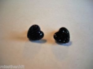 New Black Beaded Heart Post Earrings For Pierced Ears