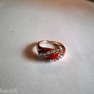 New Size 7 1/2 Red Enamel With Clear Rhinestones Gold Plated Ring