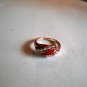 New Size 7 1/2 Red Enamel With Clear Rhinestones Gold Plated Ring