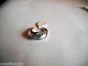 New Size 6 1/2 Gold Plated Lite Blue Enamel With Clear Rhinestones Ring