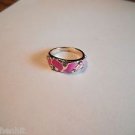 New Size 7 1/2 Gold Plated Dark Pink With Clear Rhinestones Ring
