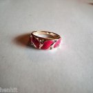 New Size 6 Gold Plated Dark Pink Enamel With Clear Rhinestones Ring