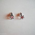 New Pink Rhinestone Silver Flower Post Earrings For Pierced Ears