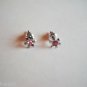 New Pink Rhinestone Silver Flower Post Earrings For Pierced Ears