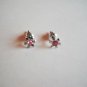 New Pink Rhinestone Silver Flower Post Earrings For Pierced Ears