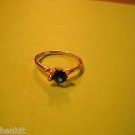 New Size 7 1/2 Gold Plated CZ Dark Blue Rhinestone Ring