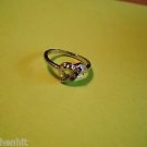New Silver Plate Ring 3 Gold Rhinestones On Ribbon Size 6.25