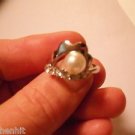 New Silver Plate Pearl Ring With 7 Rhinestnes-Size 8