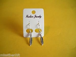 New Plastic Silver Feather Hook Earrings For Pierced Ears