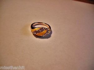 New Gold Plated Yellow Enamel & Loop Of Rhinestones Ring Size 6 1/2