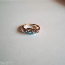 New Size 6 Gold Plated 5 Clear Rhinestones & Blue Enamel Ring