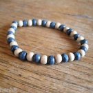 New Blue & White Wooden Beads Stretchable Bracelet
