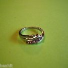 New Silver Plated Five Lite Purple Rhinestones Ring Size 6 1/2