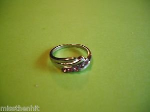 New Silver Plated Five Lite Purple Rhinestones Ring Size 6 1/2